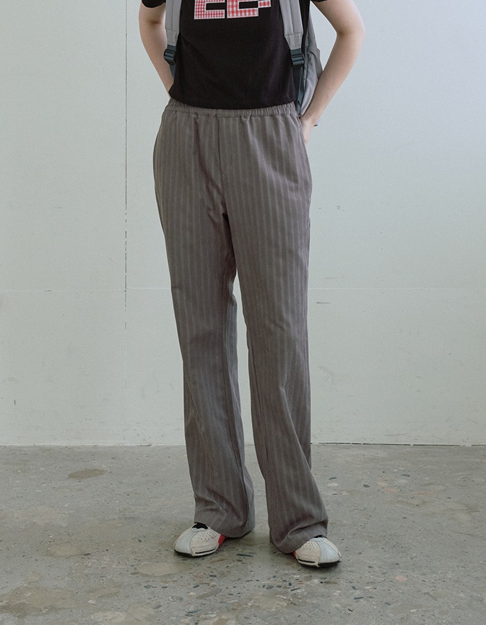ENZO BLUES) Matte Stripe Banding Bootcut Pants (Grey)