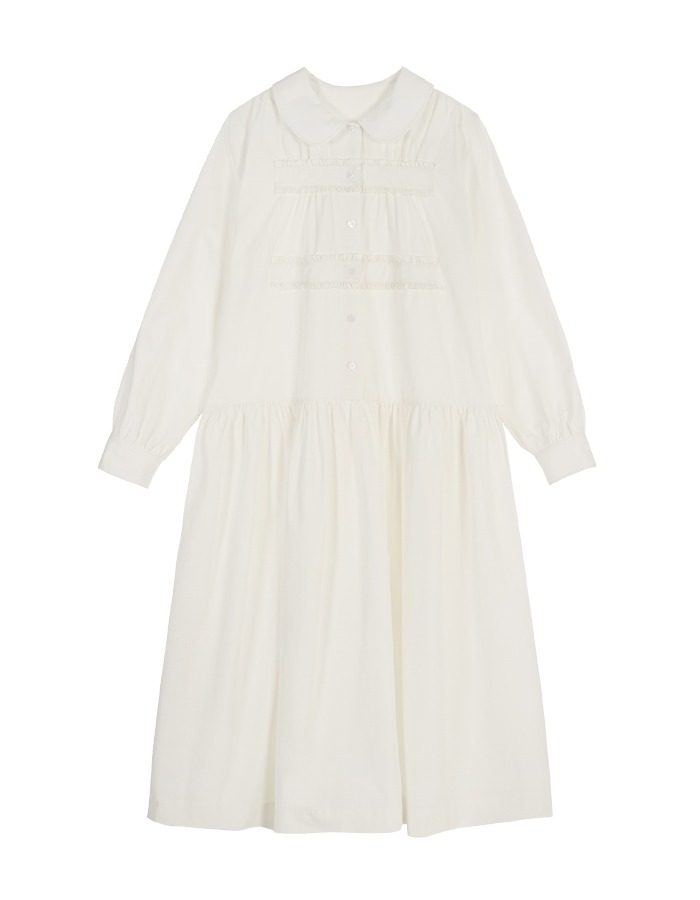 Cosmoss) ROUND COLLAR SHIRT DRESS (WHITE)