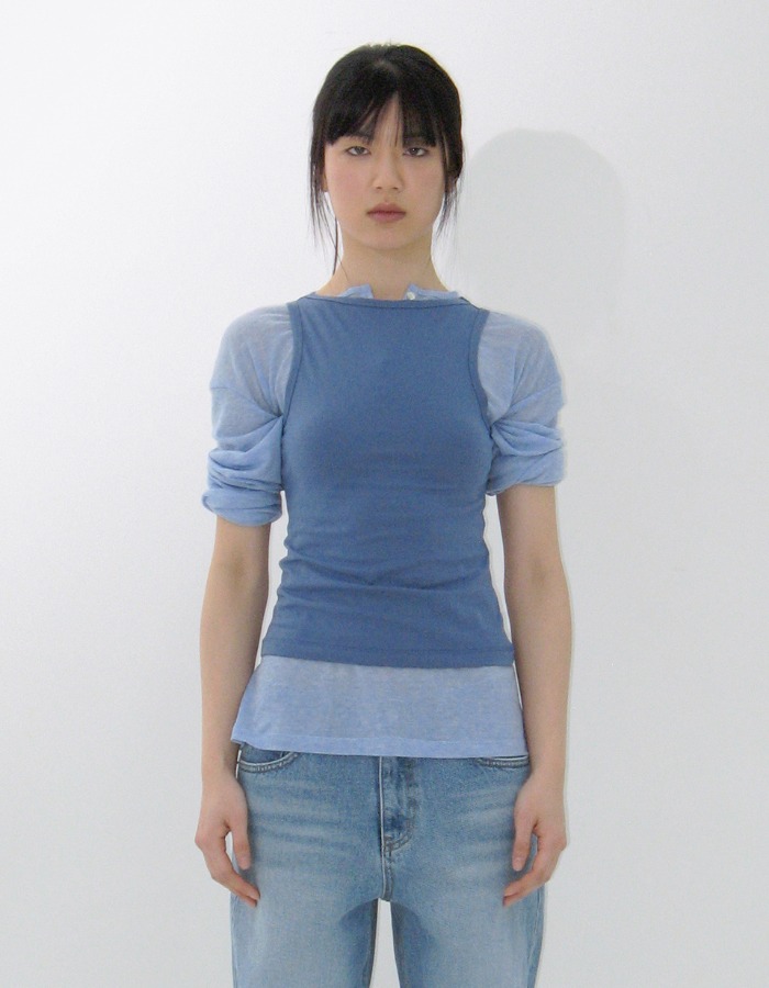 REPOS) LINE BOATNECK SLEEVELESS T-SHIRTS (BLUE) 재입고