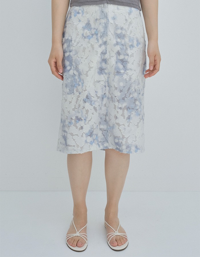 rysm) Shimmer texture midi skirt (Blue)